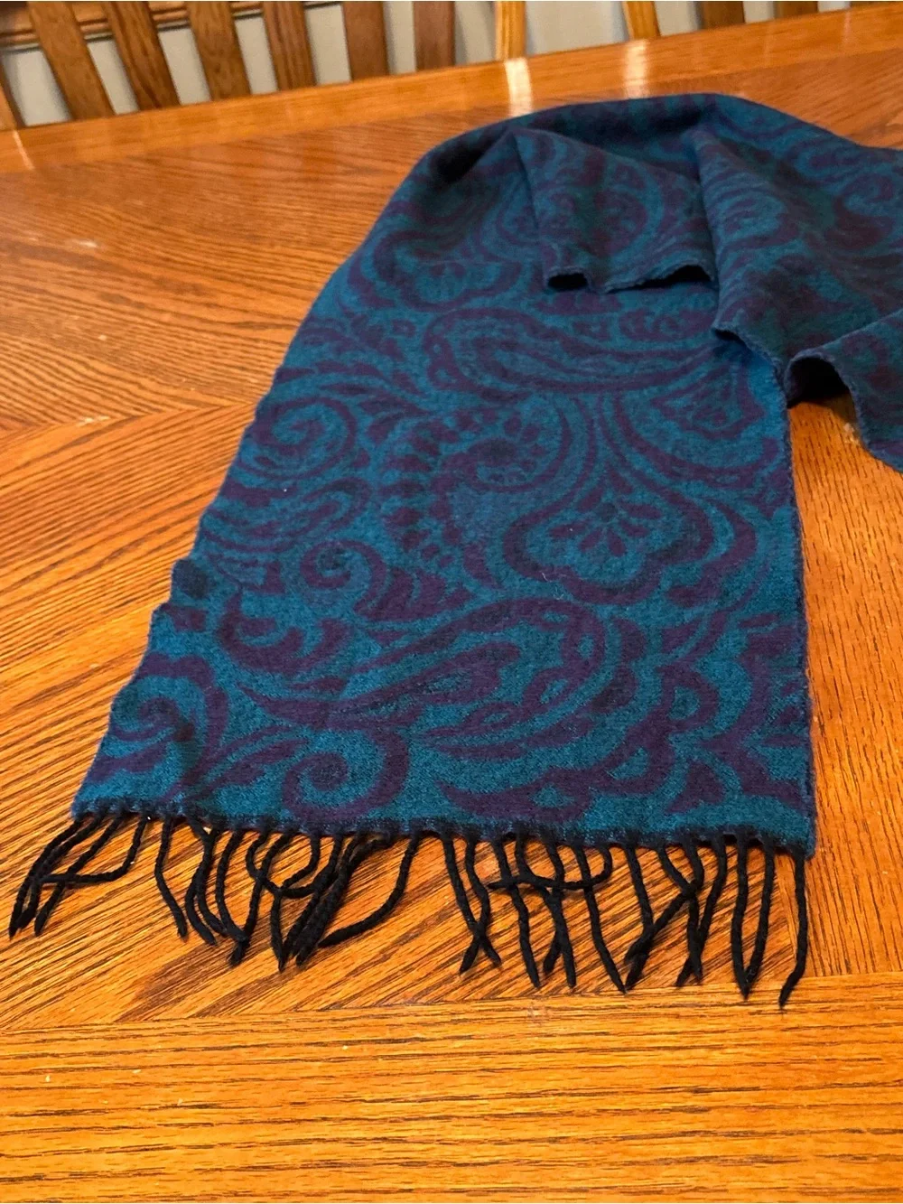 Men's Paisley Wool Blend Scarf - Teal & Black